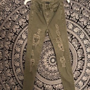 Green American Eagle Ripped Jeggings